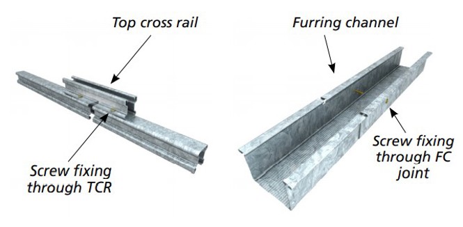 top cross rail furring channel seismic bracing